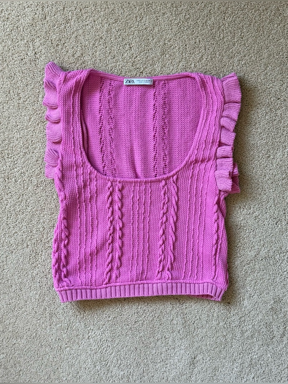 pink zara cable knit top